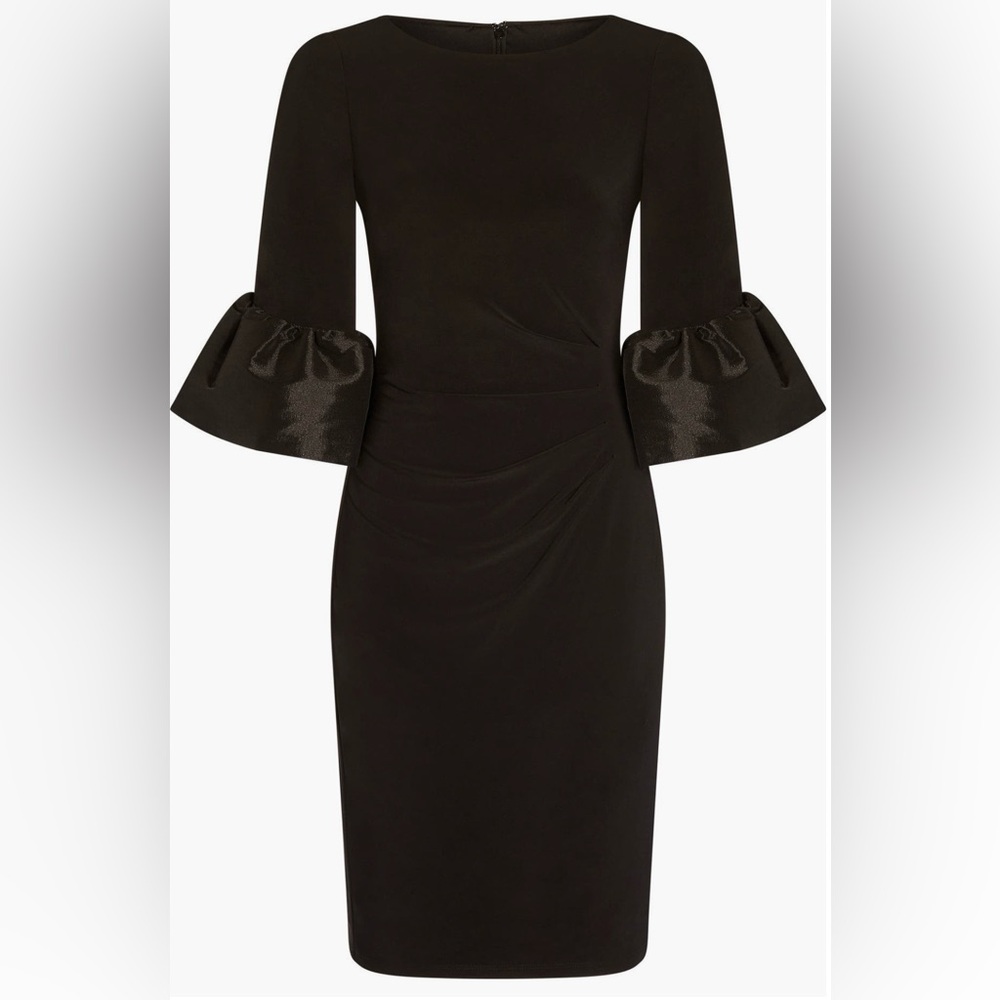 Adrianna Papell Bell Cuff Draped Jersey Sheath Dress Black Size 12 NWT